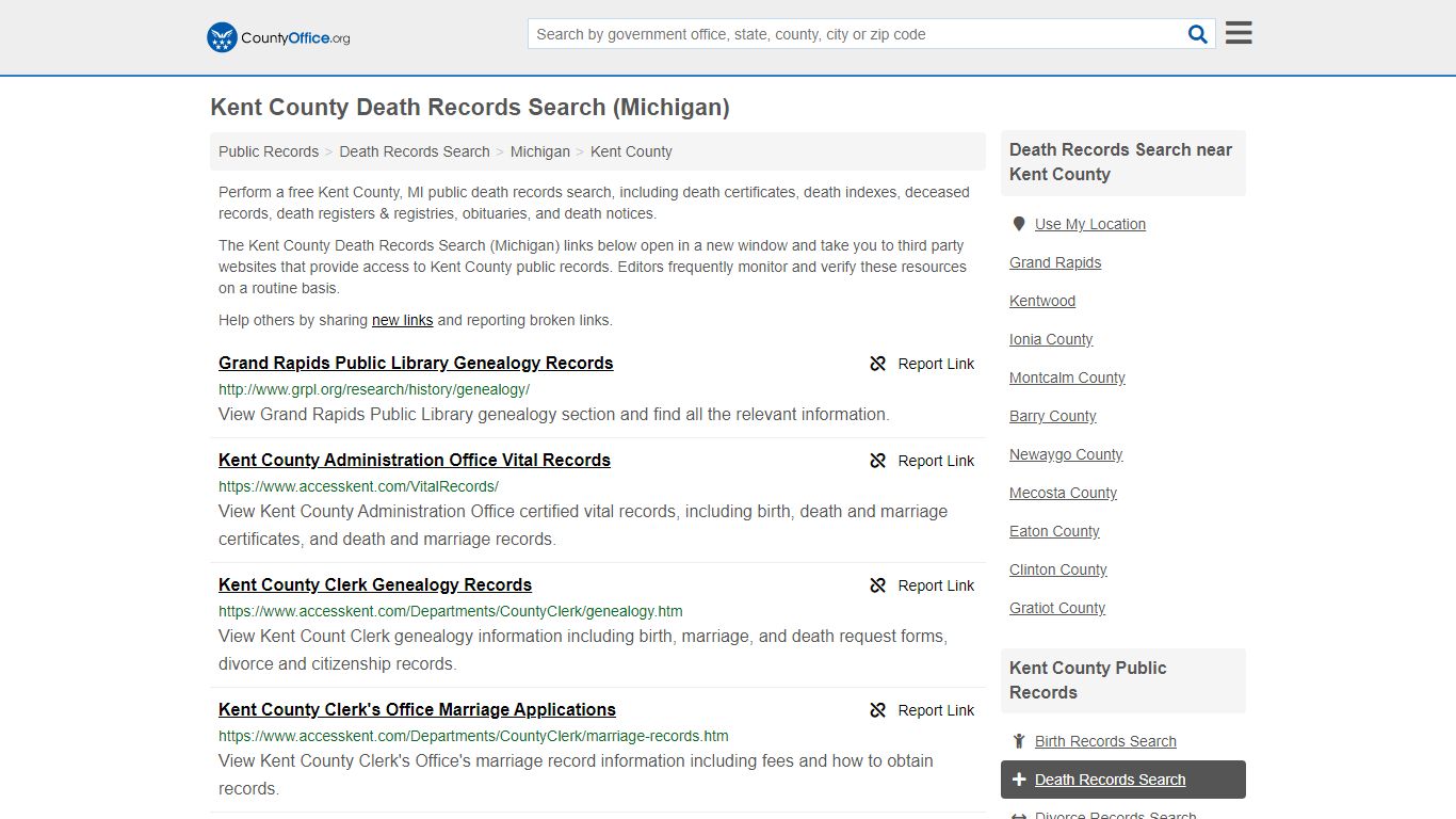 Death Records Search - Kent County, MI (Death Certificates ...