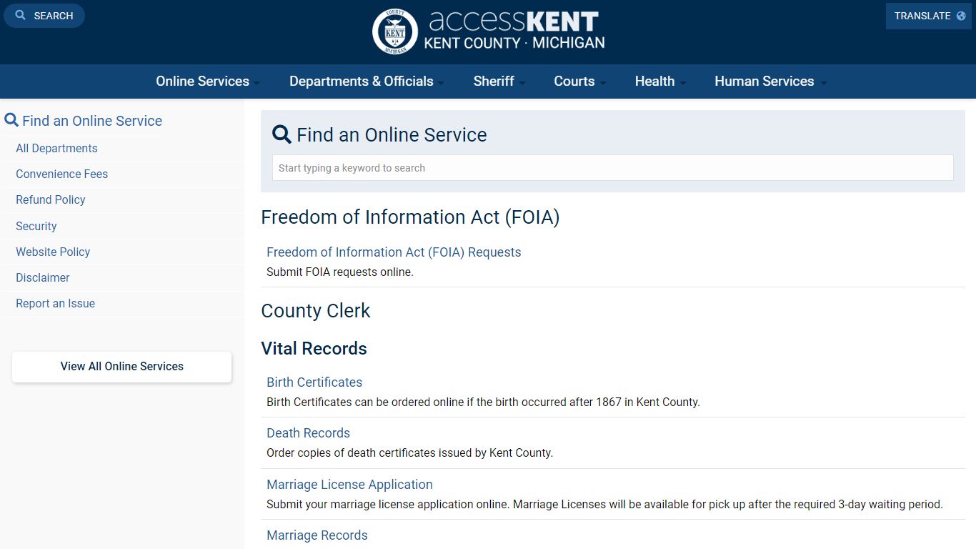 Online Services | Kent County ... - Kent County, Michigan